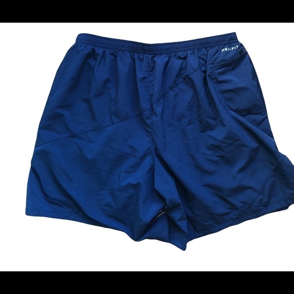 Nike Dri-Fit Mens Running Shorts W/Mesh Lining Navy White Stripes Drawstring - Picture 2 of 3